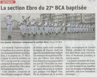 Article du D.L. relatif à la section Ebro du 27e BCA
